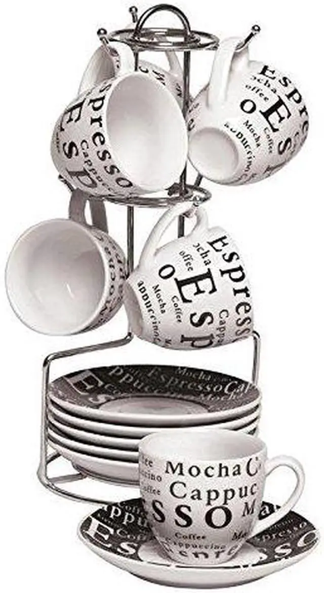 Alt view image 2 of 4 - Gibson 53506.13 13 Piece Stoneware Espresso Set, White/Black