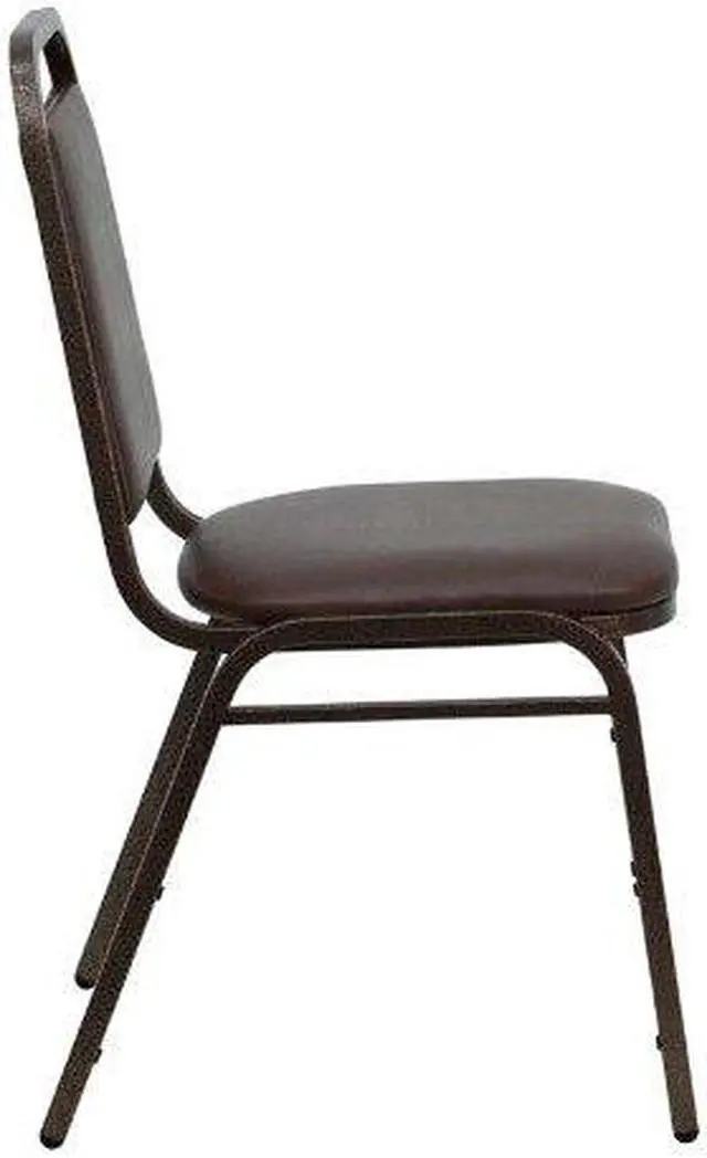 Main image of HERCULES Series Trapezoidal Back Stacking Banquet Chair in Brown Vinyl - Copper Vein Frame