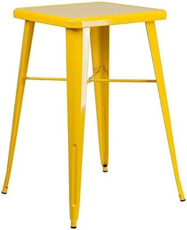 Alt view image 2 of 7 - 23.75'' Square Yellow Metal Indoor-Outdoor Bar Height Table
