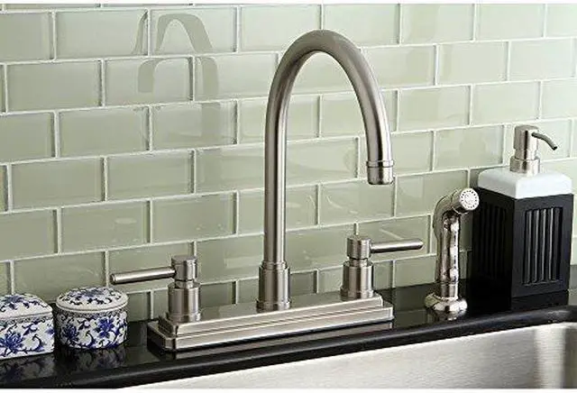 Alt view image 3 of 9 - Kingston Brass KS8798DL 8 Inch Center Kitchen Faucet With Side Sprayer - Satin Nickel