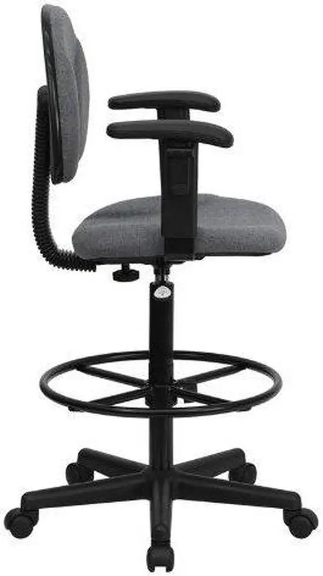 Alt view image 3 of 20 - Flash Furniture BT-659-GRY-ARMS-GG Gray Fabric Multi-Functional Ergonomic Drafting Stool with Arms