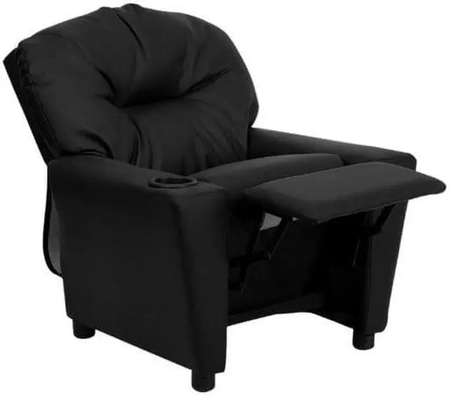 Alt view image 5 of 20 - Contemporary Black LeatherSoft Kids Recliner with Cup Holder