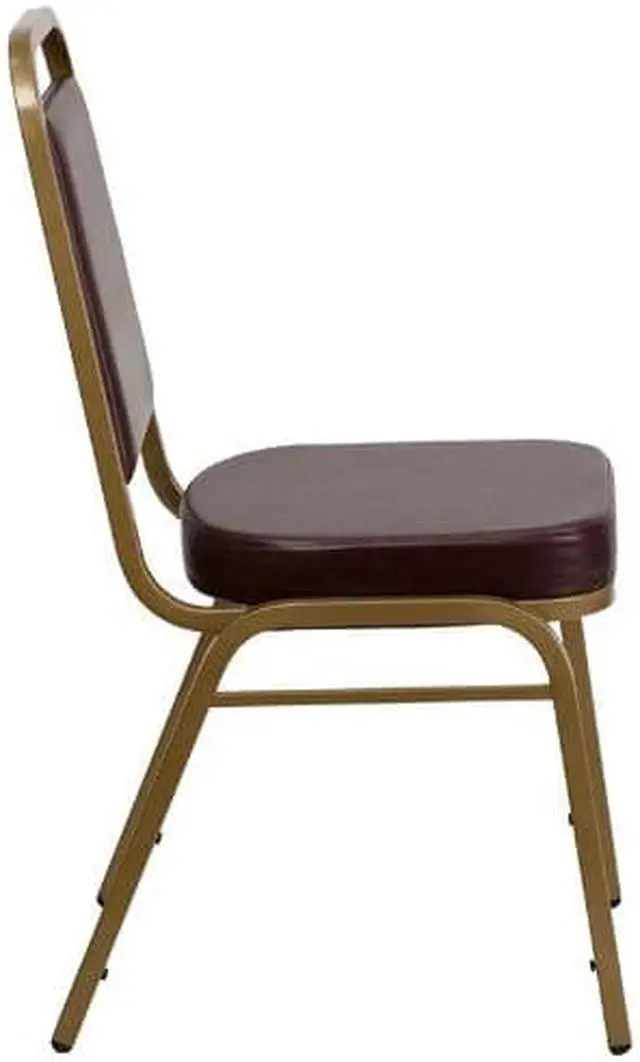 Alt view image 2 of 20 - HERCULES Series Trapezoidal Back Stacking Banquet Chair in Brown Vinyl - Gold Frame