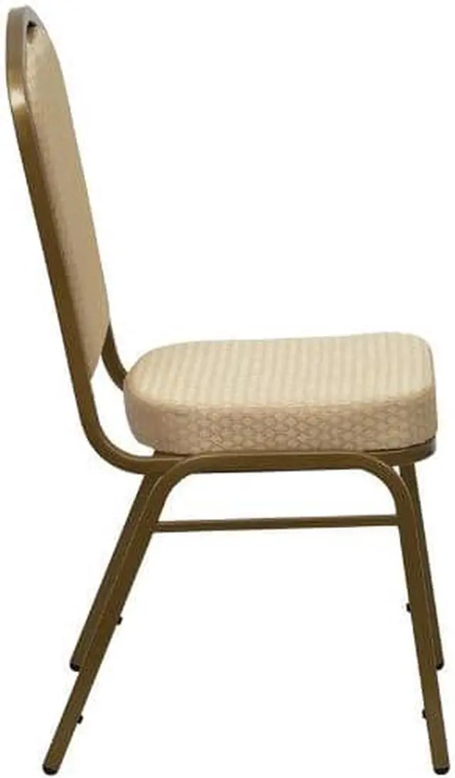 Alt view image 2 of 20 - HERCULES Series Crown Back Stacking Banquet Chair in Beige Patterned Fabric - Gold Frame