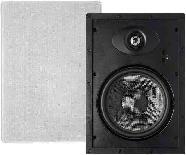 Main image of Monoprice Alpha 2-Way Carbon Fiber In-Wall Speakers - 8 Inch (Pair) With Paintable Magnetic Grille