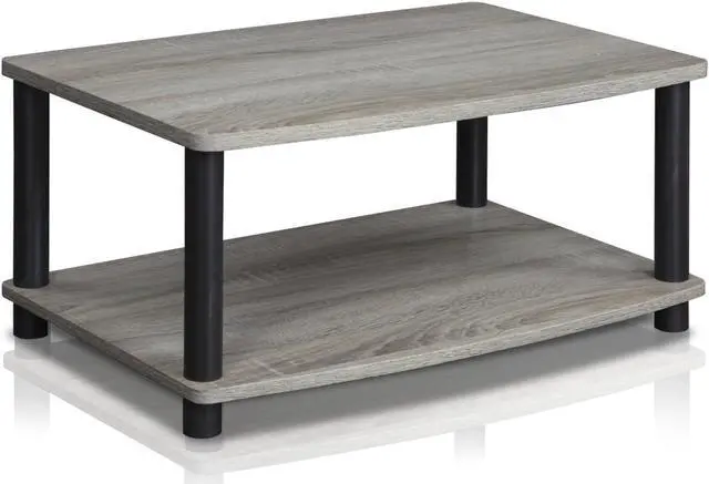 Main image of Furinno 13191GYW/BK Turn-N-Tube No Tools 2-Tier Elevated TV Stands, Oak Grey/Black