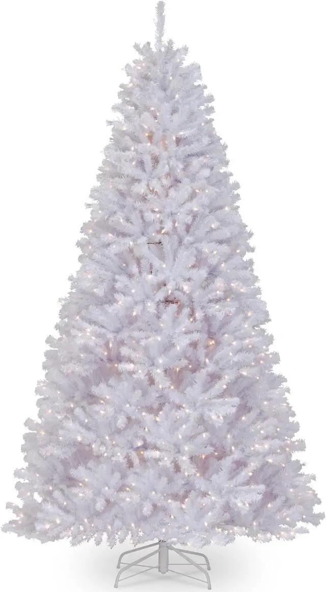 Alt view image 2 of 6 - National Tree Company NRVW730290 9 ft. Pre-Lit North Valley Spruce White Tree, -65" x 65" x 108" - White Tree, White Tree Stand