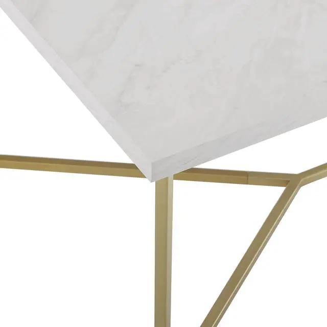 Alt view image 2 of 8 - 42" Mid Century Modern Transitional Y-Leg Coffee Table - White Faux Marble/Gold