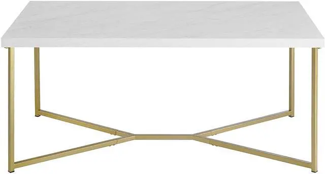 Main image of 42" Mid Century Modern Transitional Y-Leg Coffee Table - White Faux Marble/Gold