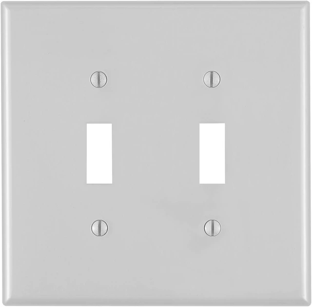 Alt view image 3 of 4 - Leviton 87009 2-Gang Toggle Device Switch Wallplate, Standard Size, Thermoset, Device Mount, Gray