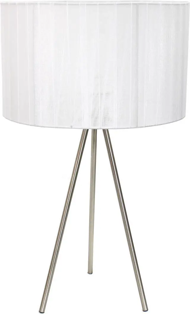 Main image of Simple Designs Brushed Nickel Tripod Table Lamp with Pleated Silk Sheer Shade