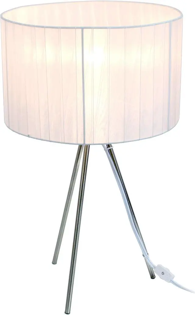 Alt view image 2 of 10 - Simple Designs Brushed Nickel Tripod Table Lamp with Pleated Silk Sheer Shade