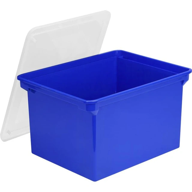 Alt view image 2 of 11 - Storex Industries Corporation 61554U01C Plastic File Tote Storage Box, Letter/Legal, Snap-On Lid, Blue/Clear