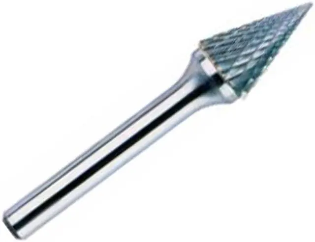Main image of Drill America DUL Series Solid Carbide Bur, Double Cut, SM5 Cone - Pointed End, 1/4" Shank, 1/2" Head Diameter, 7/8" Cutting Length (Pack of 1)