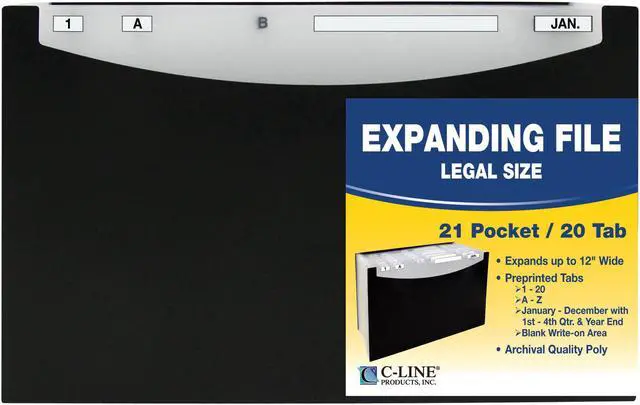 Alt view image 5 of 20 - C-Line 21-Pocket Stand-Up Design Expanding File 12" Exp Legal 15 x 9 1/4 Black
