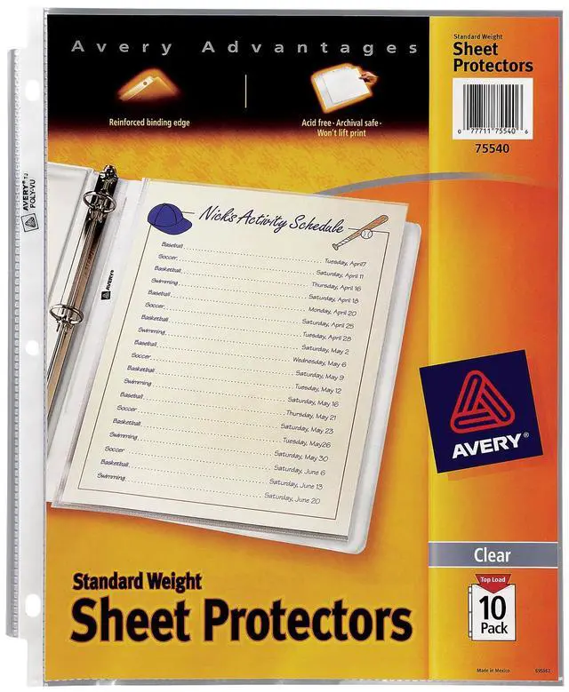 Alt view image 4 of 7 - Avery 75540 Standard Weight Sheet Protector Letter 8.50" x 11" - Rectangular - Polypropylene - 10 / Pack - Clear