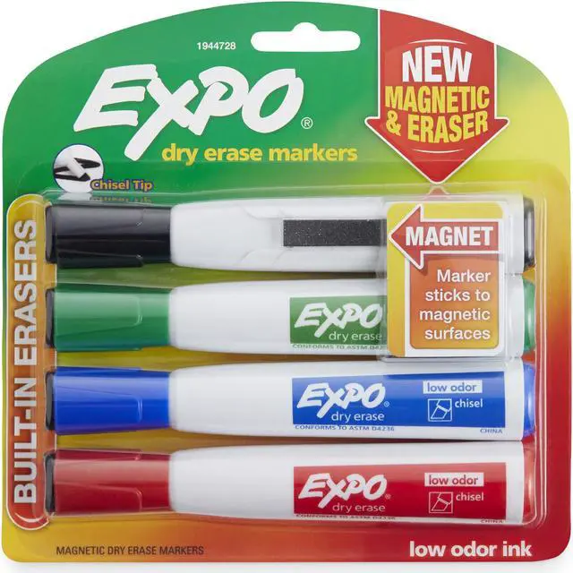 Alt view image 4 of 12 - EXPO 1944728 Magnetic Dry Erase Marker, Chisel Tip, Assorted, 4/Pack