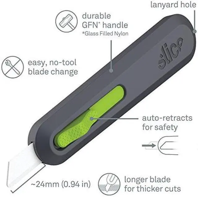 Alt view image 5 of 20 - Slice Smarty Series Auto-Retract Utility Knife-Grey/Green