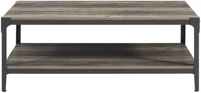 Alt view image 3 of 5 - Walker Edison Angle Iron Rustic Wood Coffee Table - Grey Wash