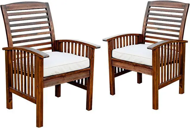 Alt view image 2 of 2 - Walker Edison Dark Brown Acacia Patio Chairs with Cushions (Set of 2)