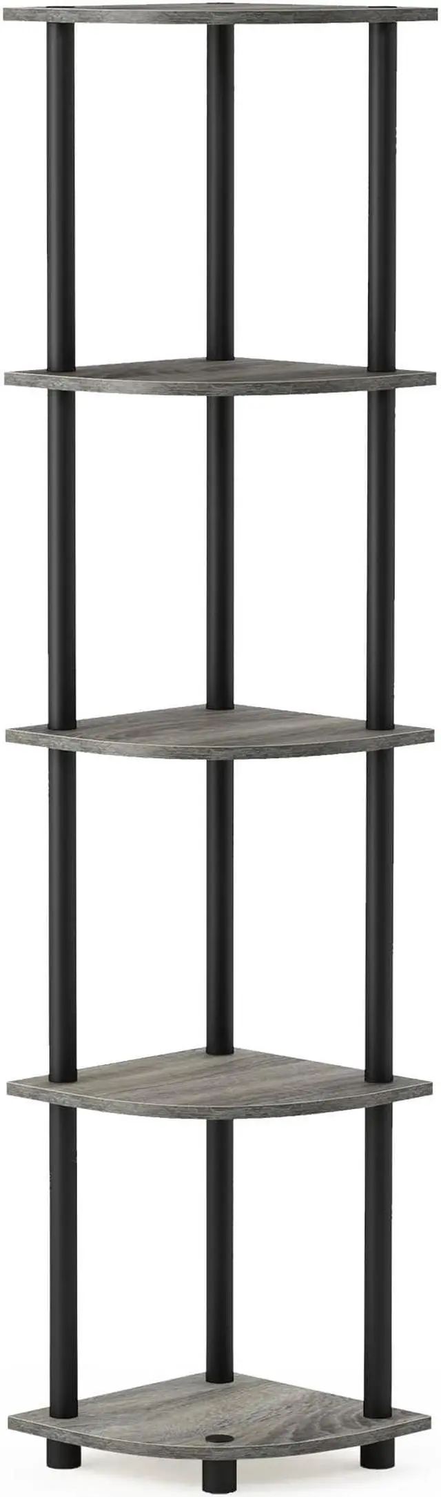 Main image of Furinno 99811 Turn-N-Tube 5 Tier Corner Display Rack Multipurpose Shelving Unit, French Oak Grey/Black