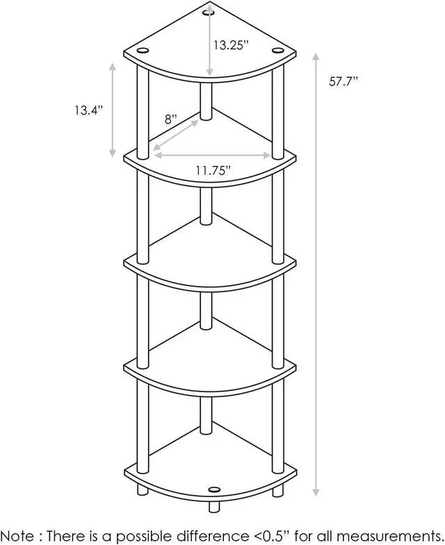 Alt view image 2 of 6 - Furinno 99811 Turn-N-Tube 5 Tier Corner Display Rack Multipurpose Shelving Unit, French Oak Grey/Black