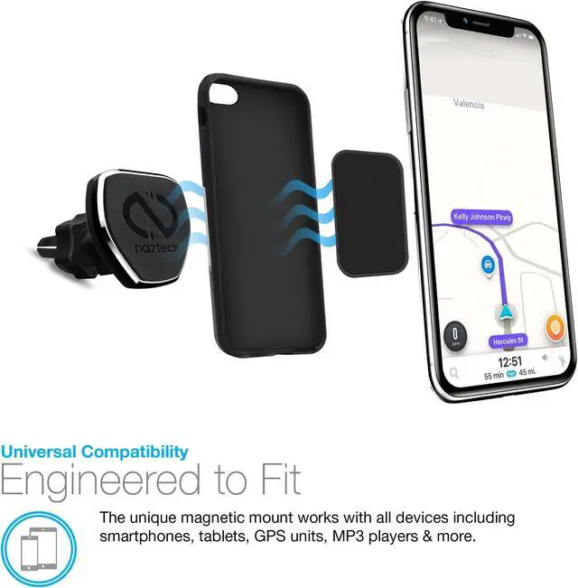 Alt view image 4 of 19 - naztech magbuddy universal magnetic air vent car phone mount. fully adjustable holder for handsfree phone calls and gps use, for iphone x/8/8 plus, samsung s9/s9+/note 8/smartphones & more black