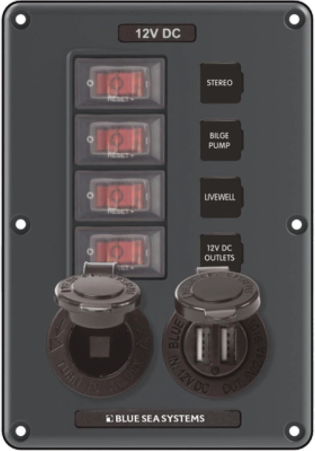 Main image of Breaker/Switch Panel, 4 Sw/USB/12V, Gray