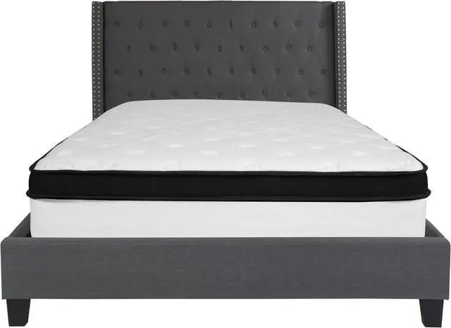 Alt view image 12 of 18 - Riverdale Queen Size Tufted Upholstered Platform Bed in Dark Gray Fabric with Memory Foam Mattress