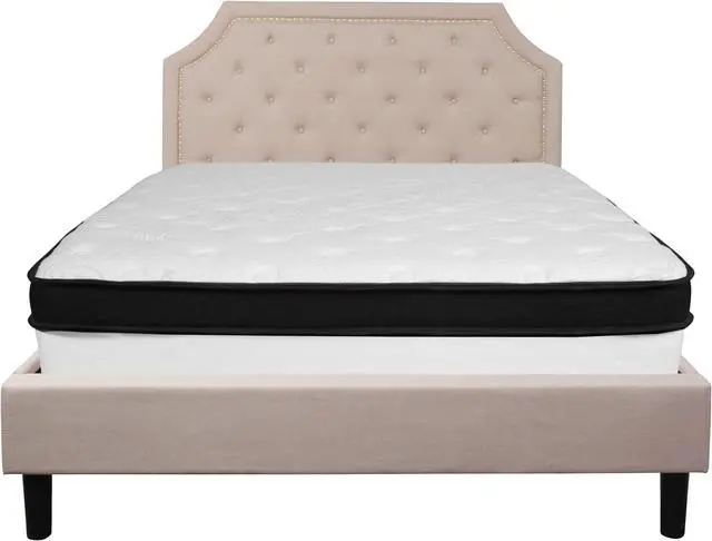 Alt view image 13 of 18 - Brighton Queen Size Tufted Upholstered Platform Bed in Beige Fabric with Memory Foam Mattress