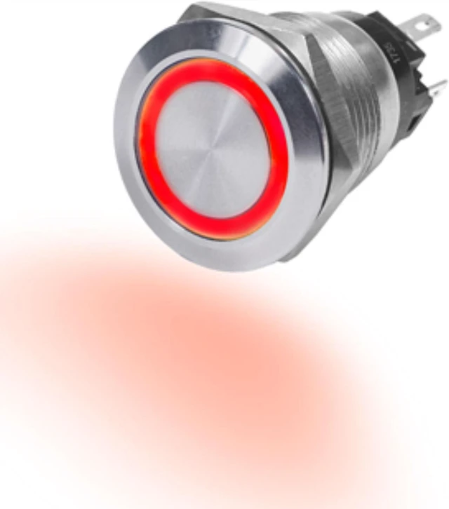 Main image of Push Switch, Stain., Off-(On), Red, 10A