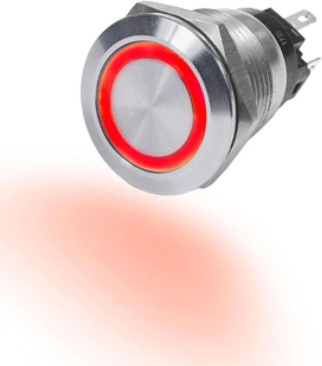 Main image of Push Switch, Stain., Off-On, Red, 10A