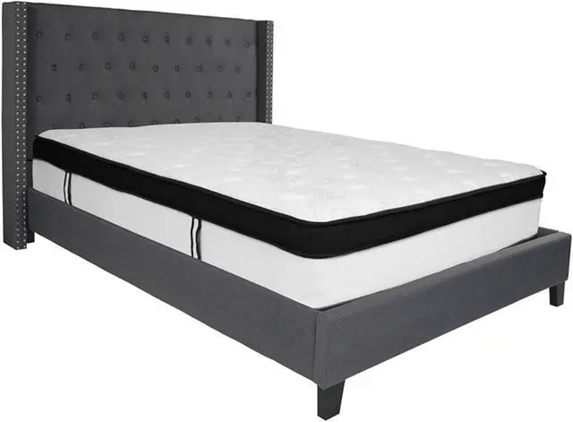 Alt view image 10 of 18 - Riverdale Queen Size Tufted Upholstered Platform Bed in Dark Gray Fabric with Memory Foam Mattress