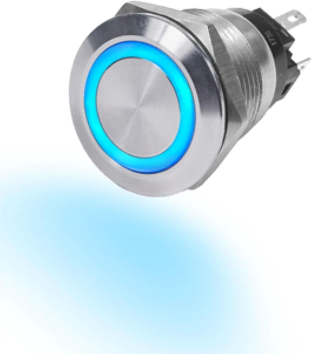 Main image of Push Switch, Stain., Off-(On), Blue, 10A