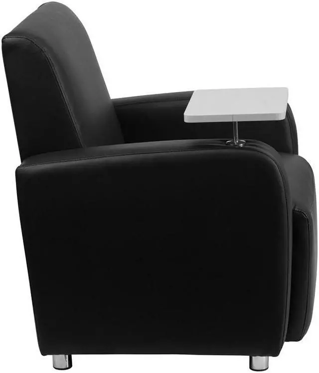 Alt view image 7 of 17 - Black Leather Guest Chair with Tablet Arm, Chrome Legs and Cup Holder
