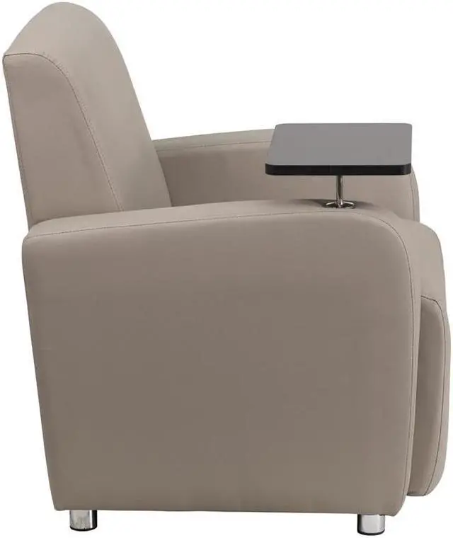 Alt view image 17 of 20 - Gray Leather Guest Chair with Tablet Arm, Chrome Legs and Cup Holder