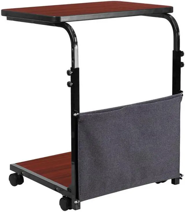 Alt view image 18 of 20 - Mobile Sit-Down, Stand-Up Mahogany Computer Ergonomic Desk with Removable Pouch (Adjustable Range 27'' - 46.5'')