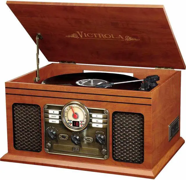 Alt view image 2 of 7 - Victrola Nostalgic Classic Wood 6-in-1 Bluetooth Turntable Entertainment Center, Espresso