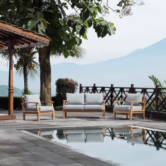 Alt view image 6 of 6 - Marina 3 Piece Outdoor Patio Teak Set - Natural Gray