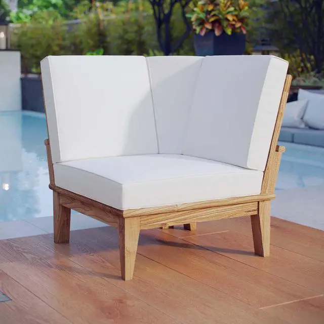 Alt view image 4 of 4 - Marina Outdoor Patio Teak Corner Sofa - Natural White