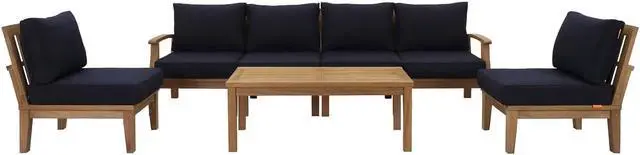 Main image of Marina 7 Piece Outdoor Patio Teak Set - Natural Navy