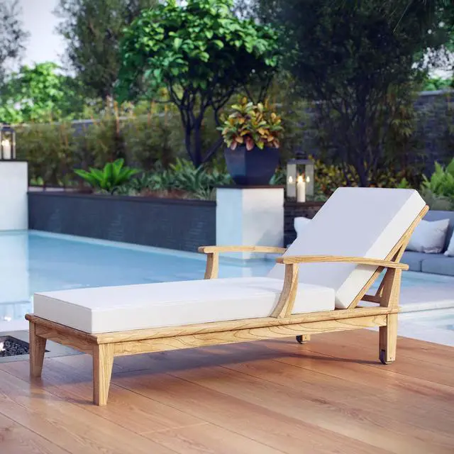 Alt view image 5 of 5 - Marina Outdoor Patio Teak Single Chaise - Natural White