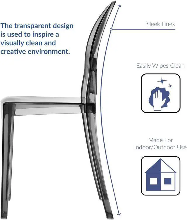 Alt view image 8 of 18 - Philippe Starck Style Victoria Ghost Chair in Smoked Clear