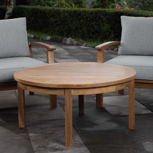Alt view image 5 of 5 - Marina Outdoor Patio Teak Round Coffee Table - Natural