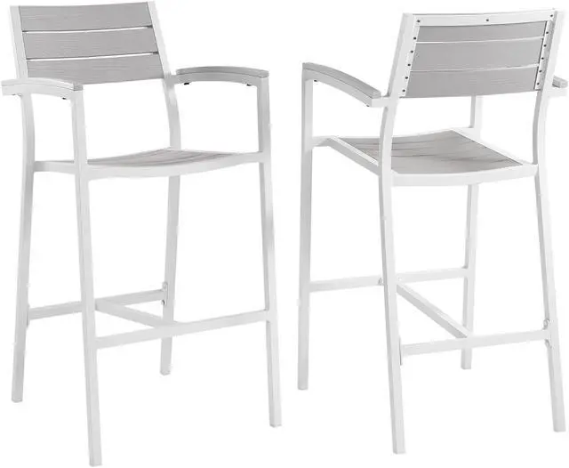 Main image of Maine Bar Stool Outdoor Patio Set of 2 - White Light Gray