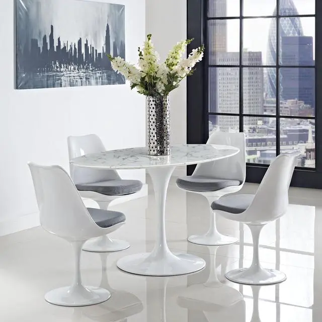 Alt view image 4 of 4 - Lippa 60" Oval Artificial Marble Dining Table - White