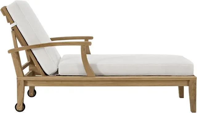 Alt view image 3 of 5 - Marina Outdoor Patio Teak Single Chaise - Natural White