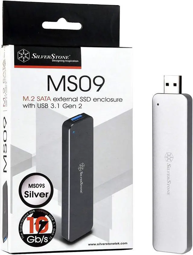 Main image of Silver - M.2 SATA external SSD enclosure with USB 3.1 Gen 2 10 Gbps interface, support 2260 and 2280 SATA M.2 SSD(B Key)