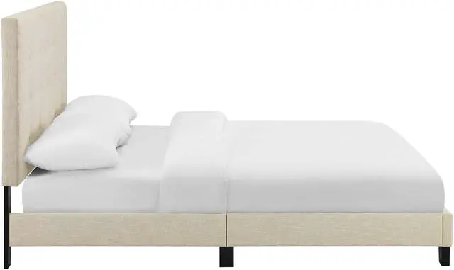 Alt view image 3 of 5 - Melanie Queen Tufted Button Upholstered Fabric Platform Bed - Beige
