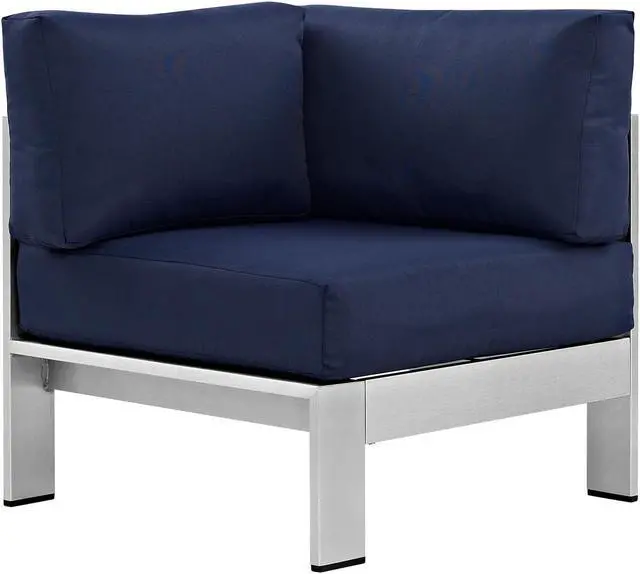 Alt view image 2 of 4 - Shore Outdoor Patio Aluminum Corner Sofa - Silver Navy